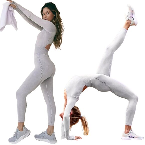 FP Movement Free People Good Karma Long Sleeve Jumpsuit Women's M/L Ice Gray NWT - Picture 2 of 16